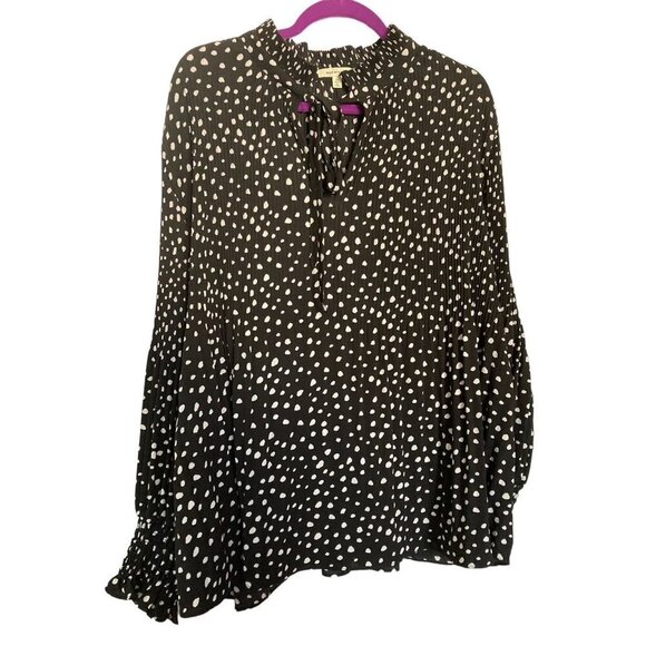 Max Studio Black Pleated Mini Polka Dot Tie Blouse Size 3X - Picture 3 of 7